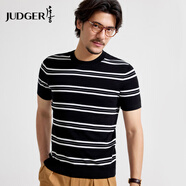 莊吉   JUDGER【柔順透氣】男士圓領(lǐng)短袖T恤2025夏季新款撞色橫條紋休閑上衣 黑色 M 170/88A