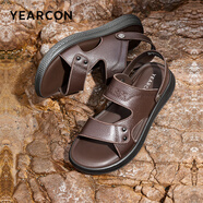 意爾康休閑兩穿沙灘鞋男士厚底爸爸開(kāi)車(chē)涼鞋 96650W 棕色2  43