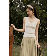 謎秀蕾絲羊毛吊帶背心2025夏季新款12針精工修身顯瘦夏裝女內搭上衣女 杏色 均碼