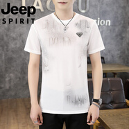 吉普（JEEP）冰絲短袖T恤男士夏季新款圓領(lǐng)休閑百搭薄款上衣透氣簡約半袖 TX1021白色 2XL 145-160斤