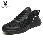 花花公子（PLAYBOY PHYSICAL）2025夏季鏤空透氣男鞋中年男士防臭網(wǎng)面運(yùn)動(dòng)鞋軟底輕便休閑旅游鞋 Y09全黑 42
