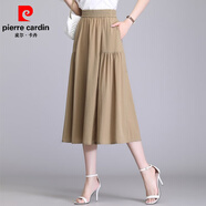 皮爾卡丹（pierre cardin）冰絲半身裙女薄款寬松垂感裙子氣質(zhì)百褶中長(zhǎng)款顯瘦高腰a字裙夏季 卡其色 優(yōu)質(zhì)版 2XL 建議 125-135斤