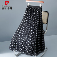 皮爾卡丹（pierre cardin）波點網(wǎng)紗半身裙女夏2025新款圓點高腰顯瘦A字大擺紗裙遮胯中長裙 黑色 L