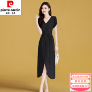 皮爾卡丹夏天的連衣裙新款女裝2025年中長(cháng)款夏季氣質(zhì)高端前短后長(cháng)雪紡裙子 黑色 M