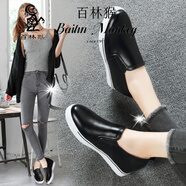百林猴內增高女鞋春夏小皮鞋女時(shí)尚百搭增高鞋女士休閑套腳樂(lè )福鞋子 331黑色 37
