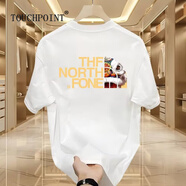TOUCHPOINT輕奢潮牌雙紗純棉圓領短袖T恤男夏寬松百搭字母獅子印花打底體恤 A624短袖 白色 2XL （160-180斤）