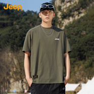 JEEP短袖男夏季體恤衫男士純色圓領(lǐng)寬松休閑男裝88N4 淺軍綠  2XL 