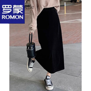 羅蒙（ROMON）金絲絨半身裙女2025秋冬季韓版休閑氣質(zhì)顯瘦長(cháng)款百搭包臀a字裙子 黑色 L