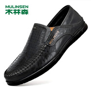 木林森（MULINSEN）男鞋商務(wù)休閑鏤空豆豆鞋軟底涼皮鞋 黑色 44碼 88028