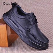 DICK LANE 迪克.雷恩品牌樂(lè)福鞋男2025新款休閑皮鞋男厚底實(shí)心防滑系帶寬松耐磨男鞋 黑色 (四季款) 37 (標(biāo)準(zhǔn)皮鞋正碼）