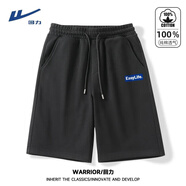 回力（Warrior）純棉短褲男美式休閑潮牌復古字母印花中褲男士青少年學(xué)生五分褲潮 黑#easy XL 【棉柔細膩 親膚舒適】