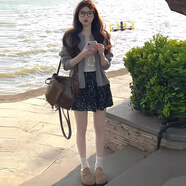 XCFREHT雪紡碎花短裙女春秋夏季2025新款小個(gè)子蛋糕裙高腰顯瘦a字半身裙 黑色 S  80-95斤
