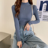 FHHUABD半高領(lǐng)內(nèi)搭毛衣女打底衫秋冬2024新款百搭洋氣修身貼身長(zhǎng)袖針織衫 霧霾藍(lán) 均碼  高彈力 70-130斤