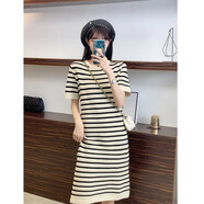 孕婦裝夏裝連衣裙2025新款時(shí)尚洋氣時(shí)髦大碼短袖裙子夏季夏天裙子 黑色條紋連衣裙 M