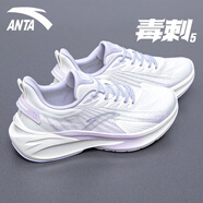 anta kids安踏飛云跑鞋女鞋夏季新款減震跑步鞋女士透氣網(wǎng)面輕便運動鞋女款 5552-51象牙白/迷霧紫【毒刺5】 35.5