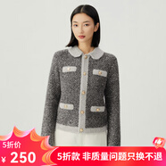 哥弟真的好（GIRDEAR）女裝拼色珠片金銀絲小香風(fēng)Polo針織開衫女A400983 銀灰 L (4碼)