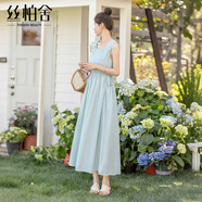 絲柏舍收腰連衣裙2025夏季新款女裝清新無(wú)袖飄逸垂感中長(cháng)裙