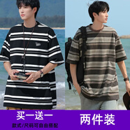 威覺(jué)（WEIJUE）【買(mǎi)一送一 包郵】港風(fēng)短袖t恤男夏季寬松體恤情侶裝休閑五分袖 T2543黑+T2531灰色 2XL
