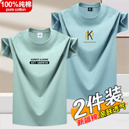 賓宇兄弟（BINYUXD）夏季純棉短袖T恤男圓領(lǐng)潮流印花ins上衣百搭半袖男大碼體恤打底衫 EXP豆綠+潮K淺藍 S 【適合：75-95斤】