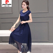 皮爾卡丹（pierre cardin）2025新款專柜冰絲雪紡夏季時(shí)尚新款連衣裙女士無袖中長(zhǎng)款韓版顯瘦 110藏青 3XL 適合【130-140的美女】
