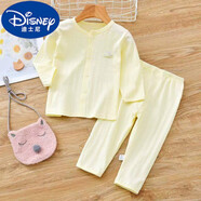 迪士尼（DISNEY）嬰兒衣服夏季純·棉薄款寶寶空調服長(cháng)·袖男女兒童套裝分體睡衣倆 新豎條黃色 80 cm