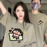 love legend情侶裝短袖t恤夏季寬松圓領(lǐng)一男一女印花半袖潮流百搭休閑上衣服 灰綠色+灰綠色 M 男+S女
