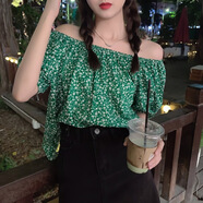 淺雖紅2025夏新款小心機短款襯衫后背蝴蝶結收腰系帶上衣女別致襯衣YDK 1802/小碎花綠色  L