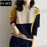 NY-RCE撞色拼接衛(wèi)衣女時尚春秋新款洋氣百搭長袖圓領(lǐng)秋裝上衣外套 3237#拼色 M