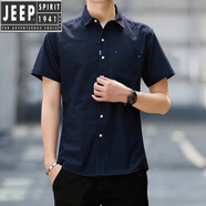 JEEP SPIRIT純棉短袖襯衫男夏季全棉有口袋半袖寸男士粗布長袖牛津紡休閑襯衣 短*袖藏青 4XL 170斤-188斤