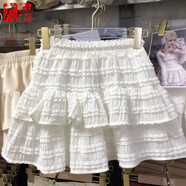 莜仙格帶安全褲軟妹蓬蓬裙女設(shè)計感多層花邊蛋糕公主短裙小個子半身裙子 白色-有安全褲 S