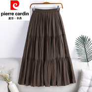 皮爾卡丹棉麻布料拼接半身長(zhǎng)裙女2025春夏高腰顯瘦松緊腰垂感大擺裙子1561 棕色 均碼