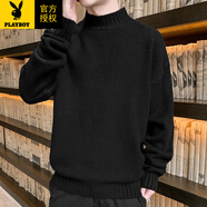 花花公子（PLAYBOY）半高領(lǐng)毛衣保暖冬季男士套頭針織衫韓版毛線(xiàn)衣長(cháng)袖百搭男裝上衣服 黑色 XL