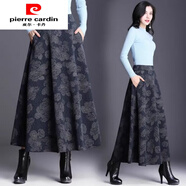 皮爾卡丹（pierre cardin）中老年媽媽裝毛呢冬裙半身裙女秋冬季洋氣大碼高腰顯瘦大擺長裙子 -深藍(lán)色花紋 L 100-120斤