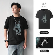 格度佐致GDZS品牌男裝2025夏季新款藝術刺繡短袖T恤男休閑修身 黑色 S 165/55KG以下