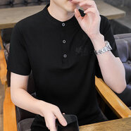 浩遠(yuǎn)青年短袖t恤男2025夏季薄款立領(lǐng)半袖體恤男裝上衣服潮流打底衫 黑色 常規(guī) 2XL （140-155斤）
