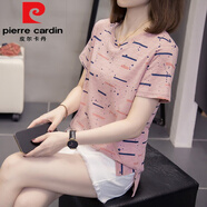皮爾卡丹（pierre cardin）2025夏裝加大碼時尚百搭純棉短袖T恤女胖mm200斤顯瘦遮肚子上衣女 9684粉色 M 80-95斤