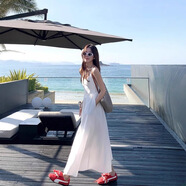 渝鼎福 白色吊帶連衣裙女夏季穿搭防曬開(kāi)衫外套氣質(zhì)海邊度假套裝長(zhǎng)裙 法式吊帶連衣裙白色 M 90-105