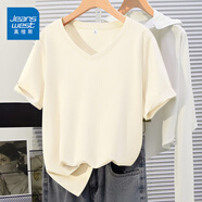 真維斯（JEANSWEST）純棉V領(lǐng)正肩短袖t恤夏季2025新款簡(jiǎn)約百搭半截袖上衣小個(gè)子體恤衫 米色 純色 M