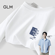GLM敖瑞鵬代言純棉短袖t恤男青春休閑風(fēng)街頭潮搭落肩五分袖大碼T恤 【純棉】白#藍植物 L