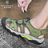 洛克華菲（Rock Fairwhale）男鞋皮鞋休閑鞋子韓版穿拖兩用涼拖沙灘鞋潮男式皮涼鞋包頭涼鞋男 軍綠色 44