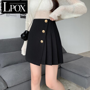 LPOX高腰西裝半身裙女春夏大碼不規(guī)則百褶裙百搭顯瘦短裙黑色包臀裙 黑色西裝面料 短裙 常規(guī) M