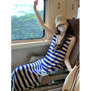 以純（YISHion）韓系藍(lán)條紋連衣裙女夏季新款設(shè)計感顯瘦長裙坎肩無袖針織背心裙子 藍(lán)條紋 S