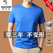 啄木鳥(niǎo)2025純棉親膚短袖t恤男夏季新款男士半袖寬松打底衫男體恤外套 短袖5001中蘭 L 170120-135斤