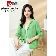 皮爾卡丹（pierre cardin）麻花毛衣薄款外套女春夏簡(jiǎn)約溫柔風(fēng)連帽抽繩開衫氣質(zhì)針織衫上衣 2024綠色2025 均碼