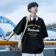 凡迪時(shí)尚（FANDISS）夏季短袖男t恤男純棉260g重磅T恤男潮牌寬松打底衫半袖內搭半截袖 黑色 S