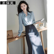 圣保美襯衫連衣裙女春秋季2025新款氣質(zhì)高級感穿搭顯瘦襯衣半身裙子套裝 上衣+裙子 M 碼
