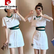 皮爾卡丹（pierre cardin）今年流行漂亮套裝裙女夏季小個(gè)子女團(tuán)啦啦隊(duì)短裙a字半身裙三件套 白色套裝三件套（有內(nèi)搭打底） L
