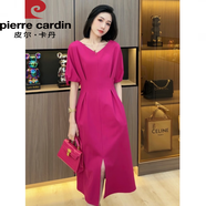 皮爾卡丹2025夏季新款女裝連衣裙長(cháng)裙連身裙氣質(zhì)開(kāi)叉裙子小個(gè)子顯瘦衣服 莓醬紅 XL (建議115斤-130斤)
