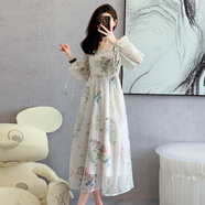 南極人連衣裙女夏季優(yōu)雅時尚氣質法式魚骨顯瘦印花初戀仙女裙茶歇長裙 圖片色 M