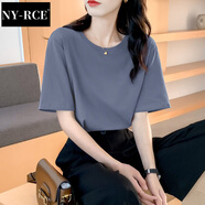 NY-RCE2025夏季短袖T恤女寬松體恤圓領(lǐng)內搭半袖春裝上衣新款 灰藍色 XL